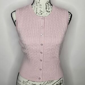 NO COMMENT Pink Cable Knit Sleeveless Sweater Vest Youth Size L / Women's Small